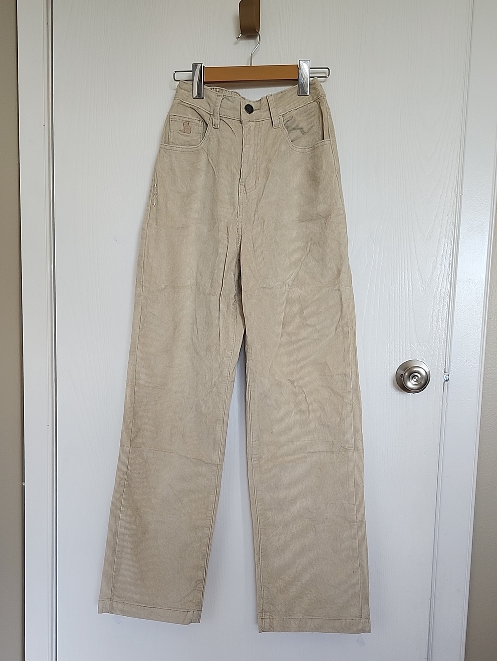 Beige Wide-Leg Corduroy Pants